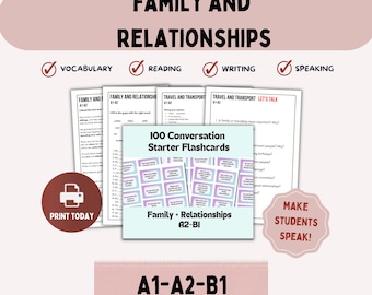 Family Relationships ESL Lesson Pack A1-A2 + Conversation Cards (Printable)