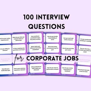 Könnte beinhalten: Ein Satz von Karteikarten mit Interviewfragen für Unternehmensjobs. Die Karten sind in Reihen und Spalten angeordnet, mit Fragen wie "Was sind Ihre Gehaltsvorstellungen?" und "Wie gehen Sie mit Verantwortung am Arbeitsplatz um?" aufgedruckt.