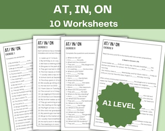 AT/ IN / ON /  Prepositions English Grammr Worksheets for esl Beginners A1 level