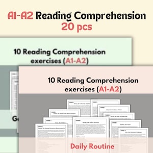 20pcs Reading Comprehension Exercises for A1-A2 Level Learners ESL Worksheets for English Beginners General and Daily Routine