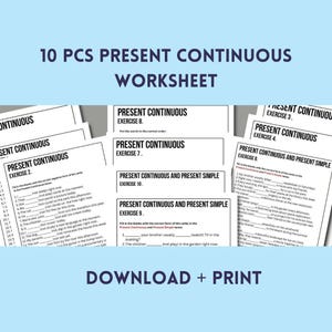 10 pcs ESL Grammar Exercises Worksheets for Practicing Present Continuous, ESL  Handouts for Beginners