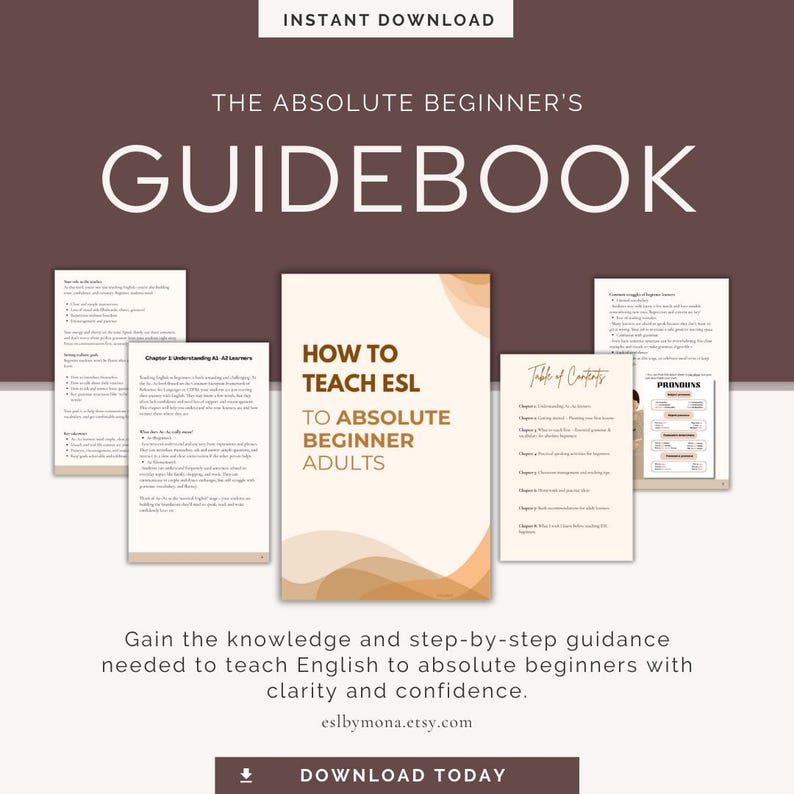 How to Teach ESL to Adult Beginners EBOOK + Free PDF Resources for New ...