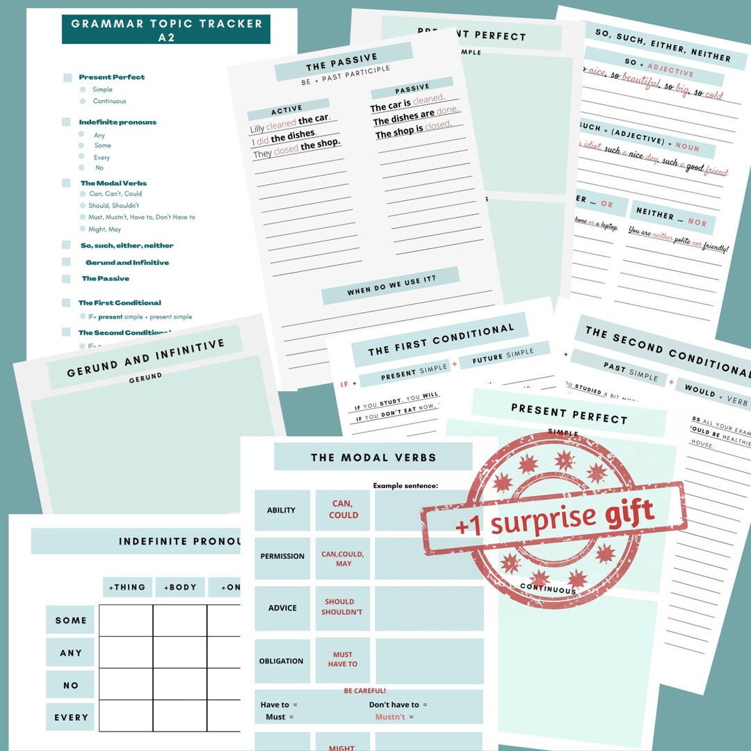 A2 Level English Grammar Topic Tracker Notes for Beginners Etsy