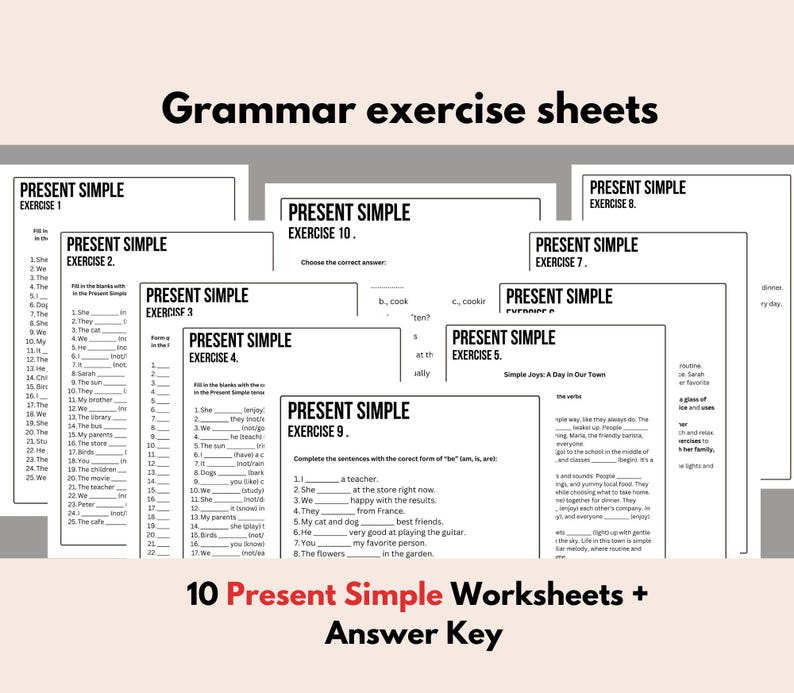 40 Pcs ESL Worksheet Bundle Present Tenses Drilling Exercises and ...