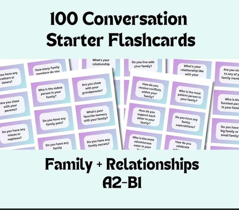 ESL Conversation Starter Flashcards: A1-B2 Level Speaking Prompts (PDF ...
