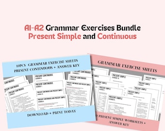 ESL Present Simple & Continuous Worksheets: A1-A2 Grammar (Digital Download)