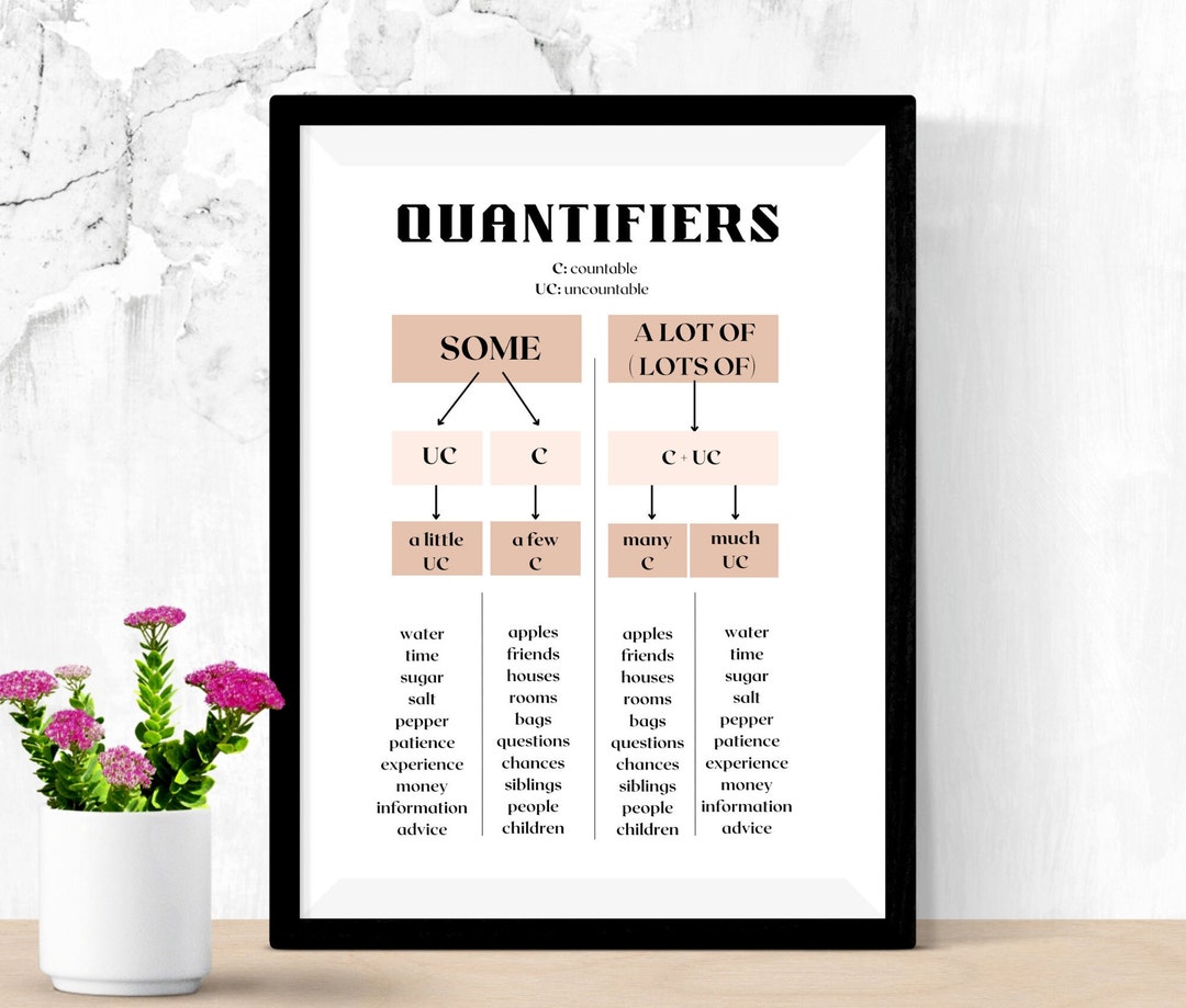 QUANTIFIERS Chart, Cheat Sheet, Poster for ESL Learners, Size A4 ...