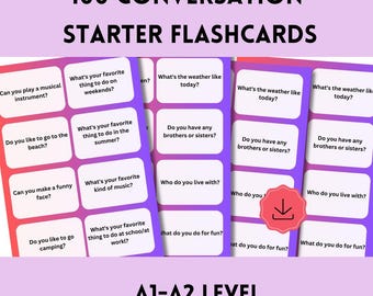 100 English Conversation Cards, Beginner A1-A2 Speaking Prompts