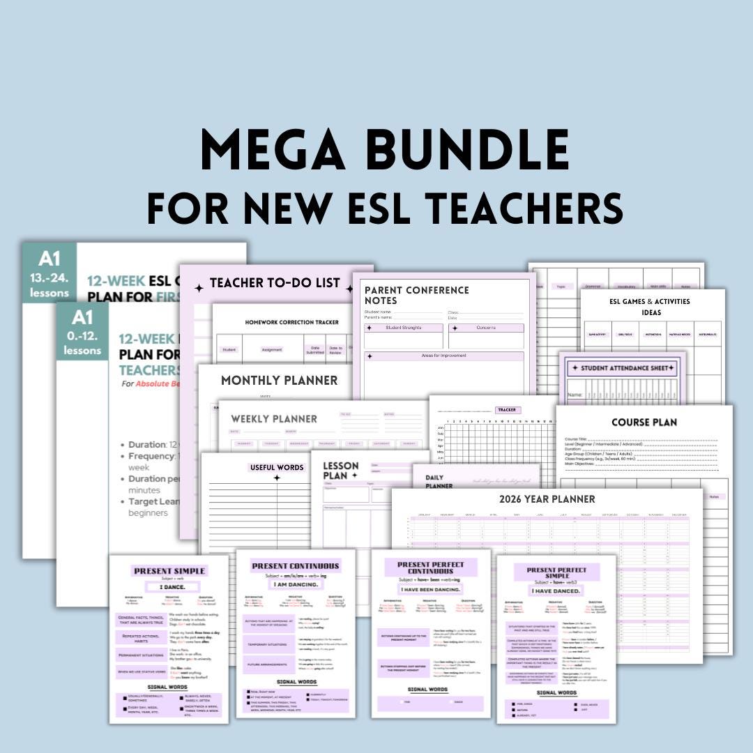 ESL Teacher Starter Pack: Flashcards, Verb Tense Posters, Lesson Plans ...