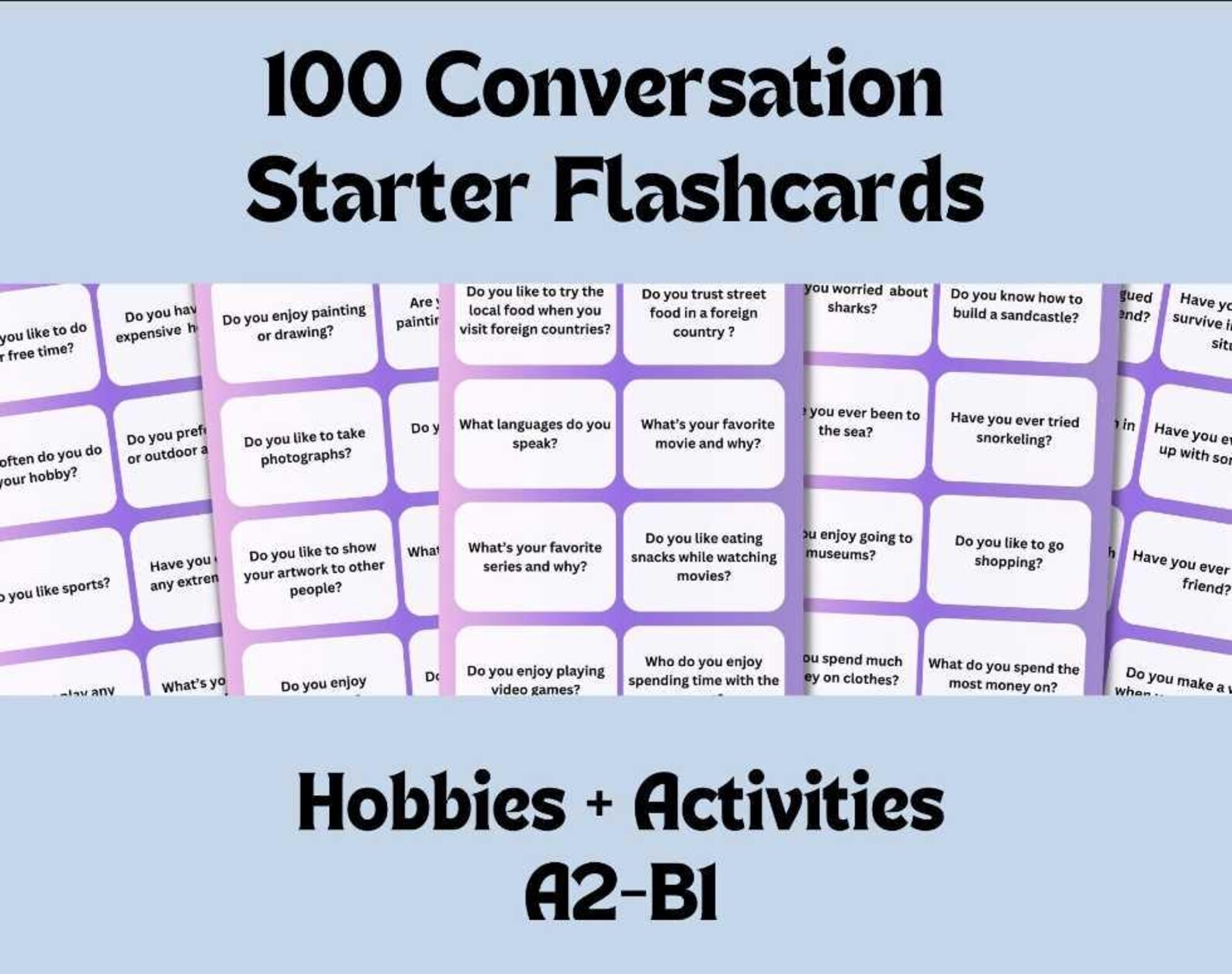 B2 Conversation Topics ESL Conversation Starter Flashcards: A1-B2 Level Speaking Prompts (PDF ...