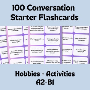 100 ESL Conversation Starter Flashcards for Beginners A2-B1 Speaking Prompts, Hobbies and Activities