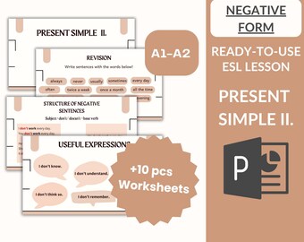 No-Prep ESL Lesson, Present Simple NEGATIV sentences, Daily Routines, ESL Activities for Beginners  A1-A2 + Worksheets