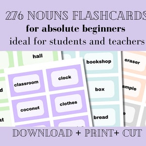 Fiches mnémotechniques imprimables pour les noms anglais pour débutants Anglais classe Vocabulaire de mots anglais pour débutants