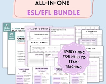 ESL-lärarpaket: Veckovis läroplan, lektionsplaneringar, grammatikposters, samtalsstartare, lärarplanerare