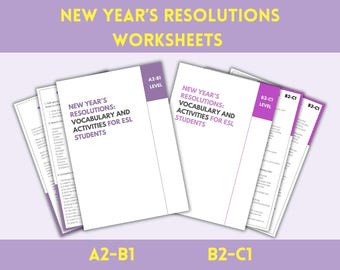 New Year's Resolutions ESL Worksheets: Vocabulary & Reading (A2-C1) (Digital Download)