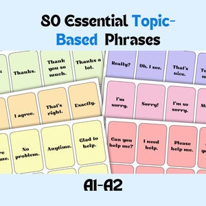 ESL初心者のための80の必須日常フレーズA1-A2レベルのトピックベースの語彙フラッシュカード、英語の日常表現