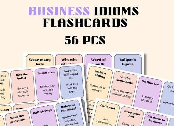 BUSINESS Idioms Flashcards 56 pcs for ESL Learners B1-B2 Level