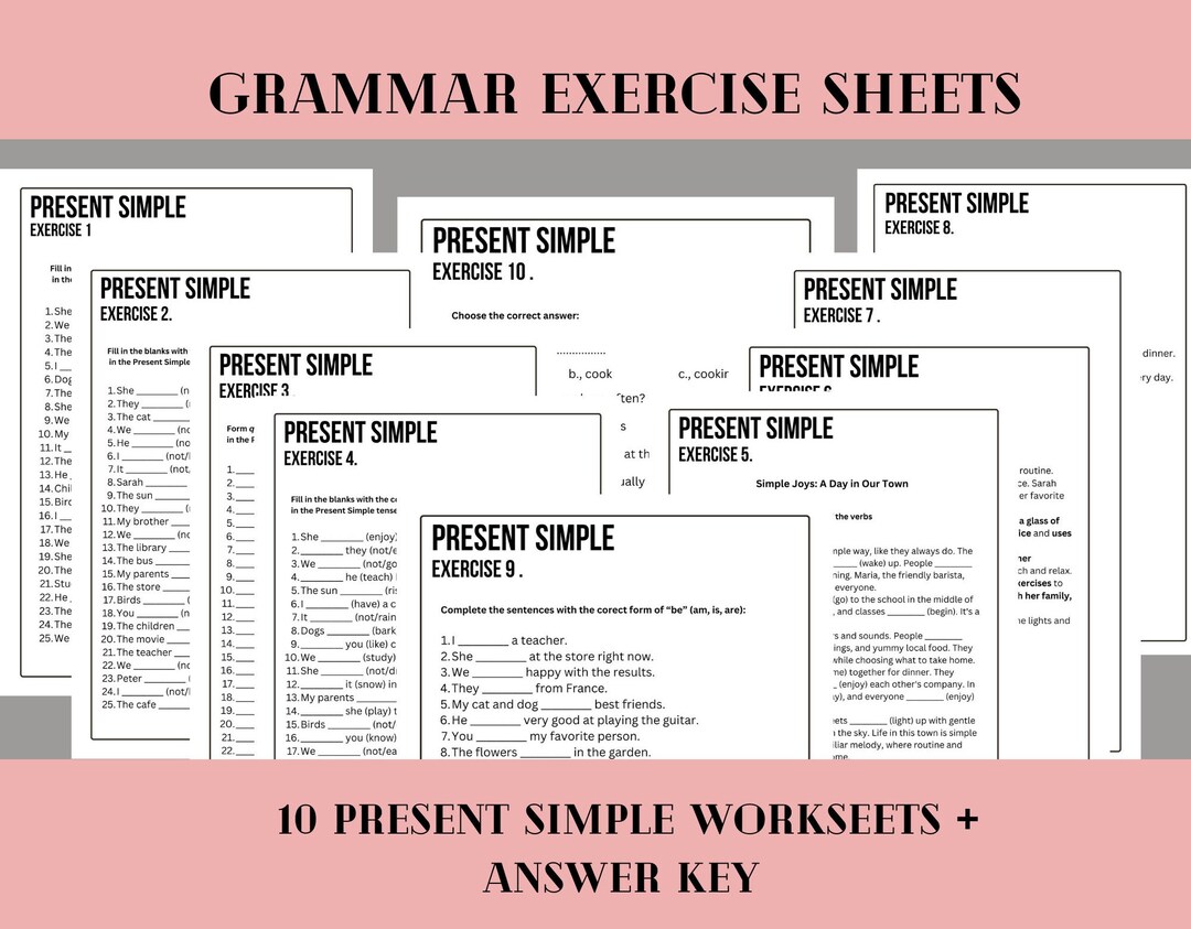 10 Pcs Grammar Drilling Exercises for Beginners A1 A2 Present Simple ...