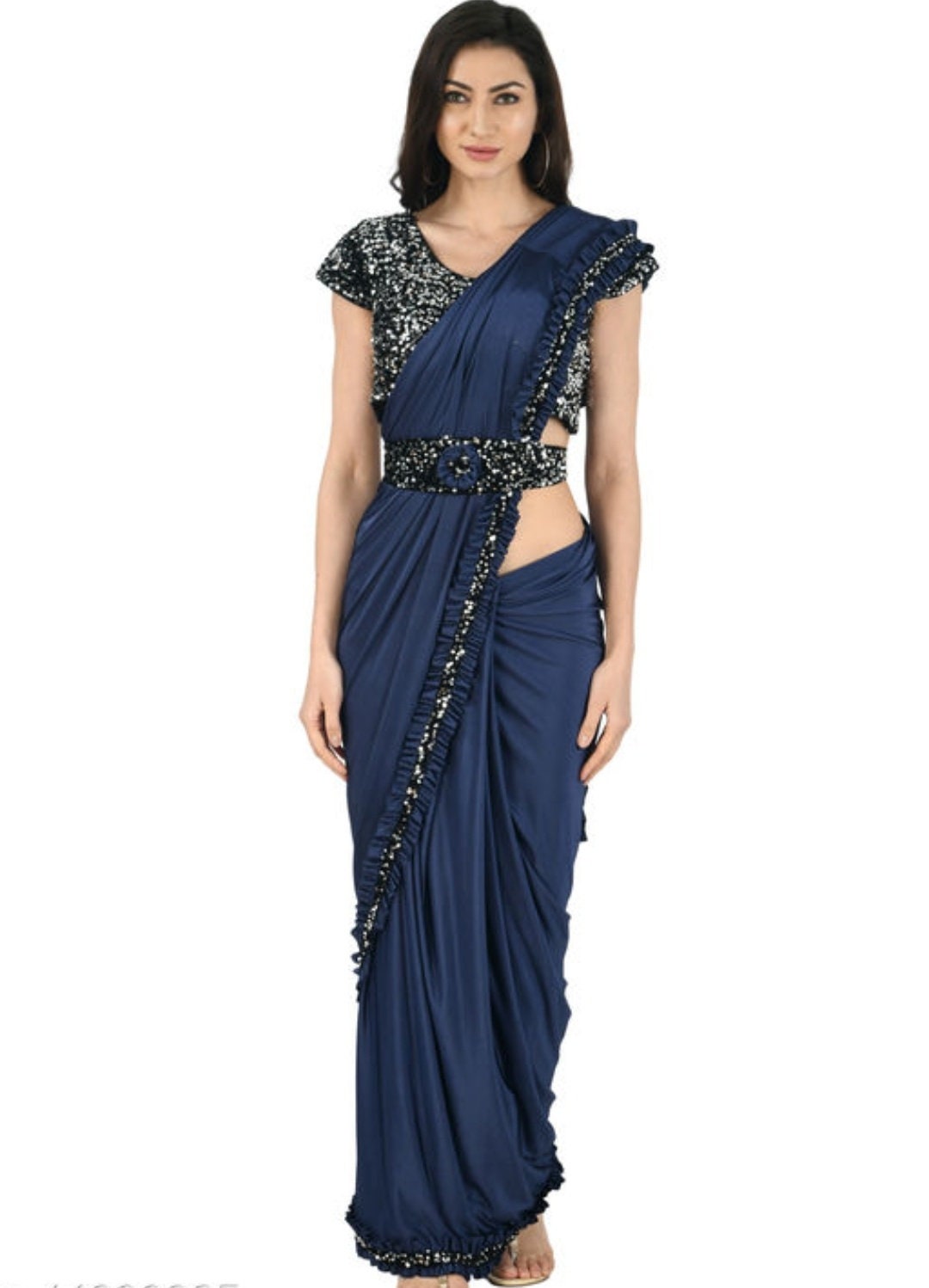 Beautiful Ruffle Sequence Saree With Belt Ready to WEAR Saree - Etsy UK
