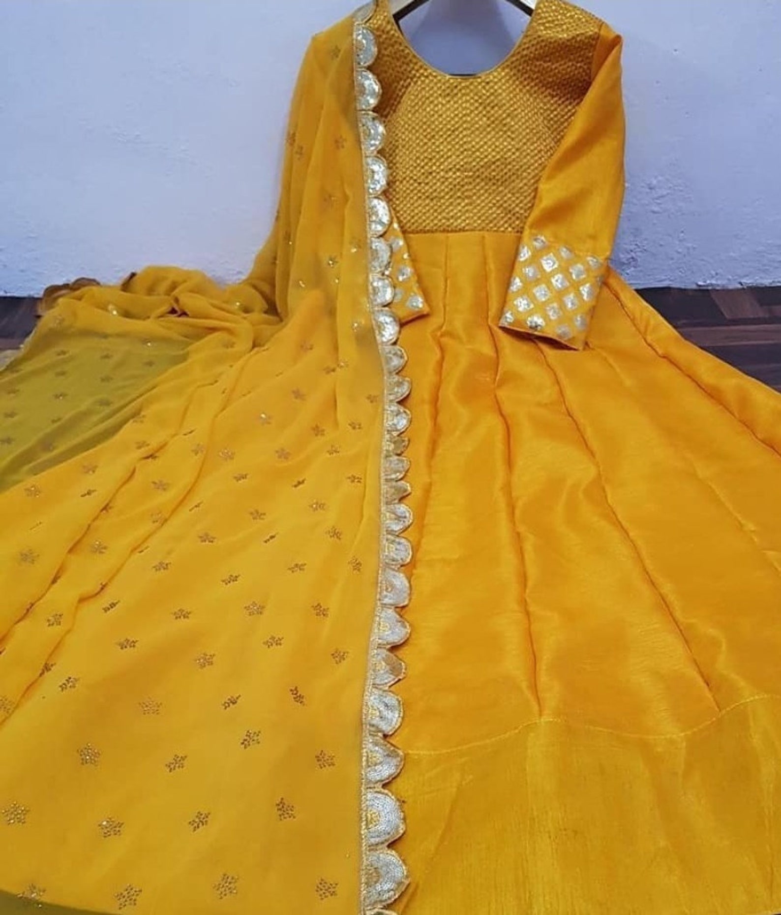 Beautiful anarkali suit set with dupatta yellow sunflower | Etsy