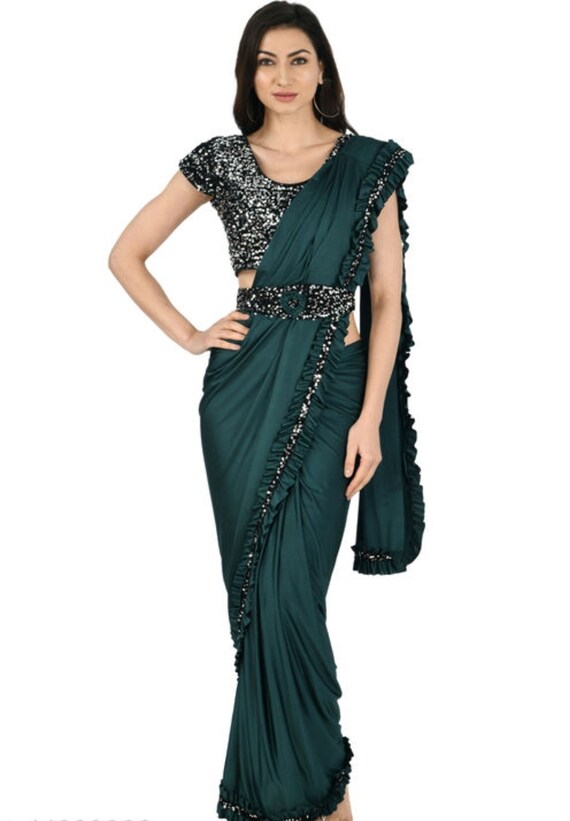 Beautiful Ruffle Sequence Saree With 