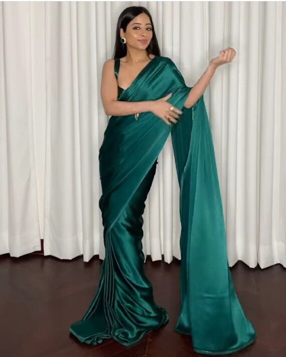 Beautiful Bottle Green Satin Saree for 