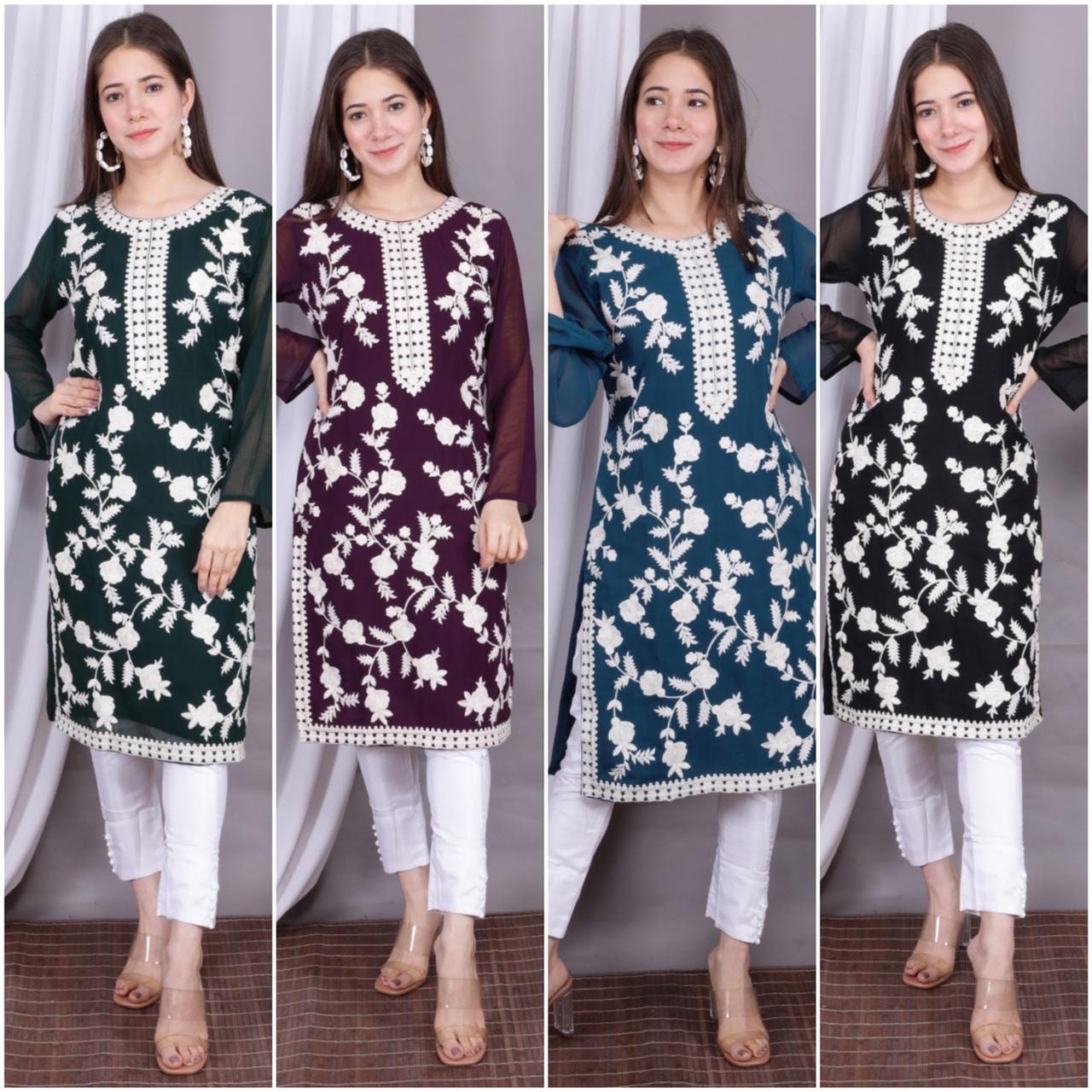 Most beautiful georgette kurta with all over embroidery and | Etsy