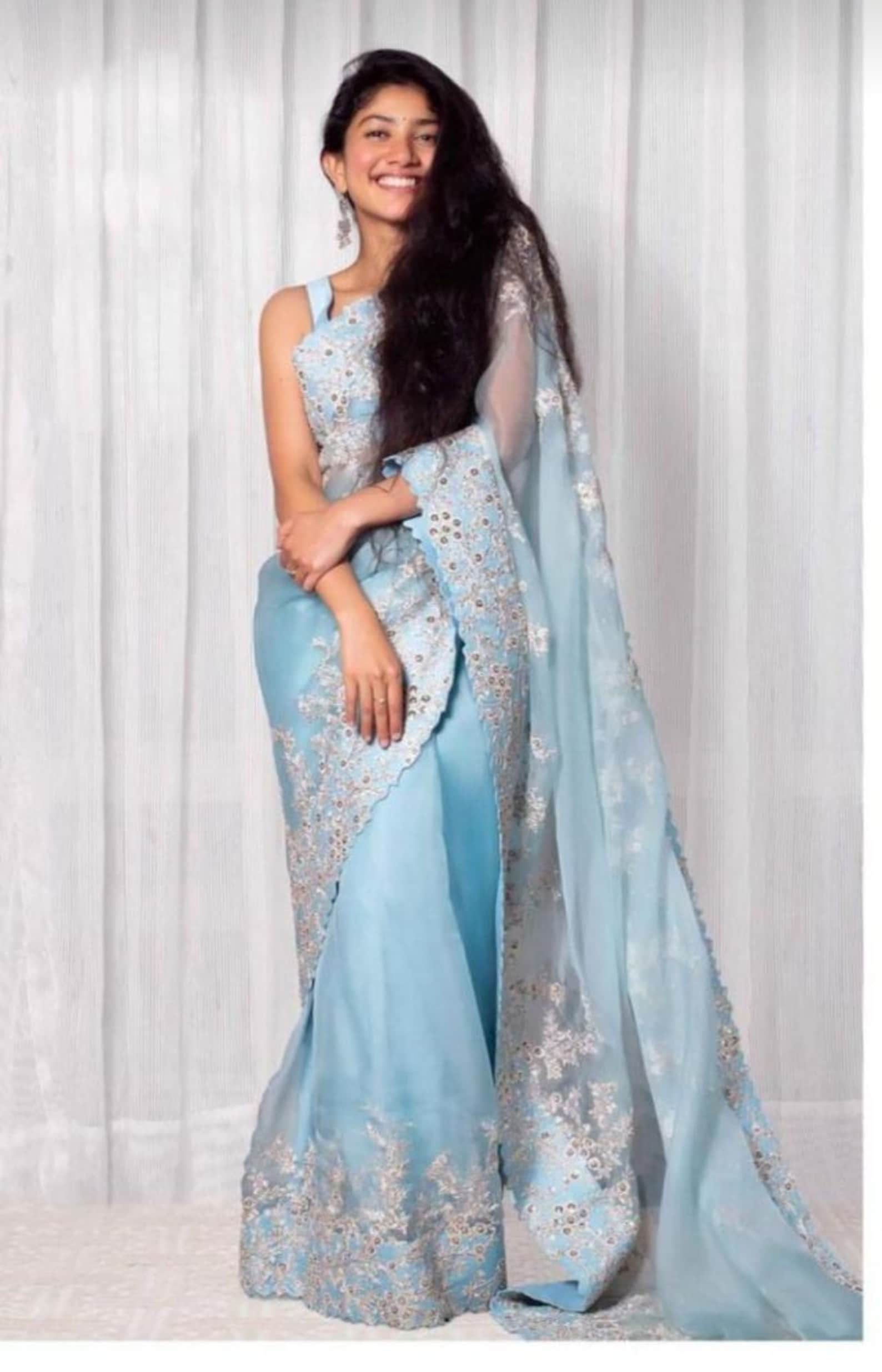 Embroidered pastel colour saree Bollywood style saree Etsy