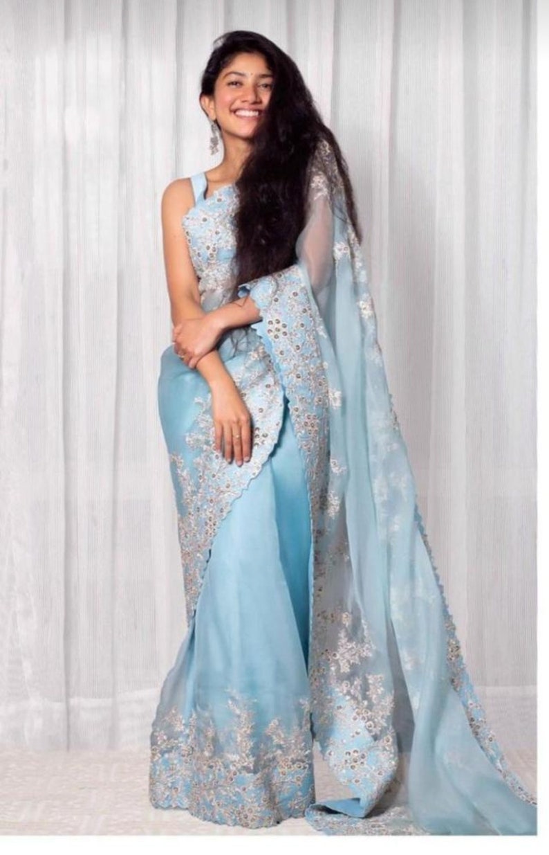 Embroidered pastel colour saree Bollywood style saree Etsy