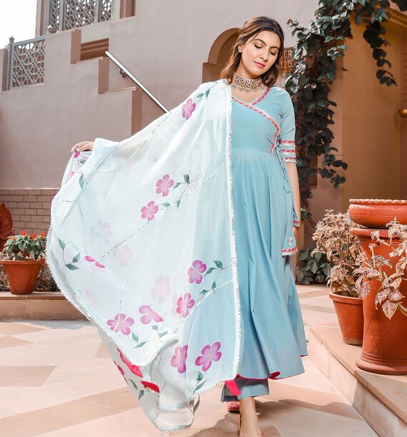 Pastel Color Anarkali Rayon Cotton Suit 