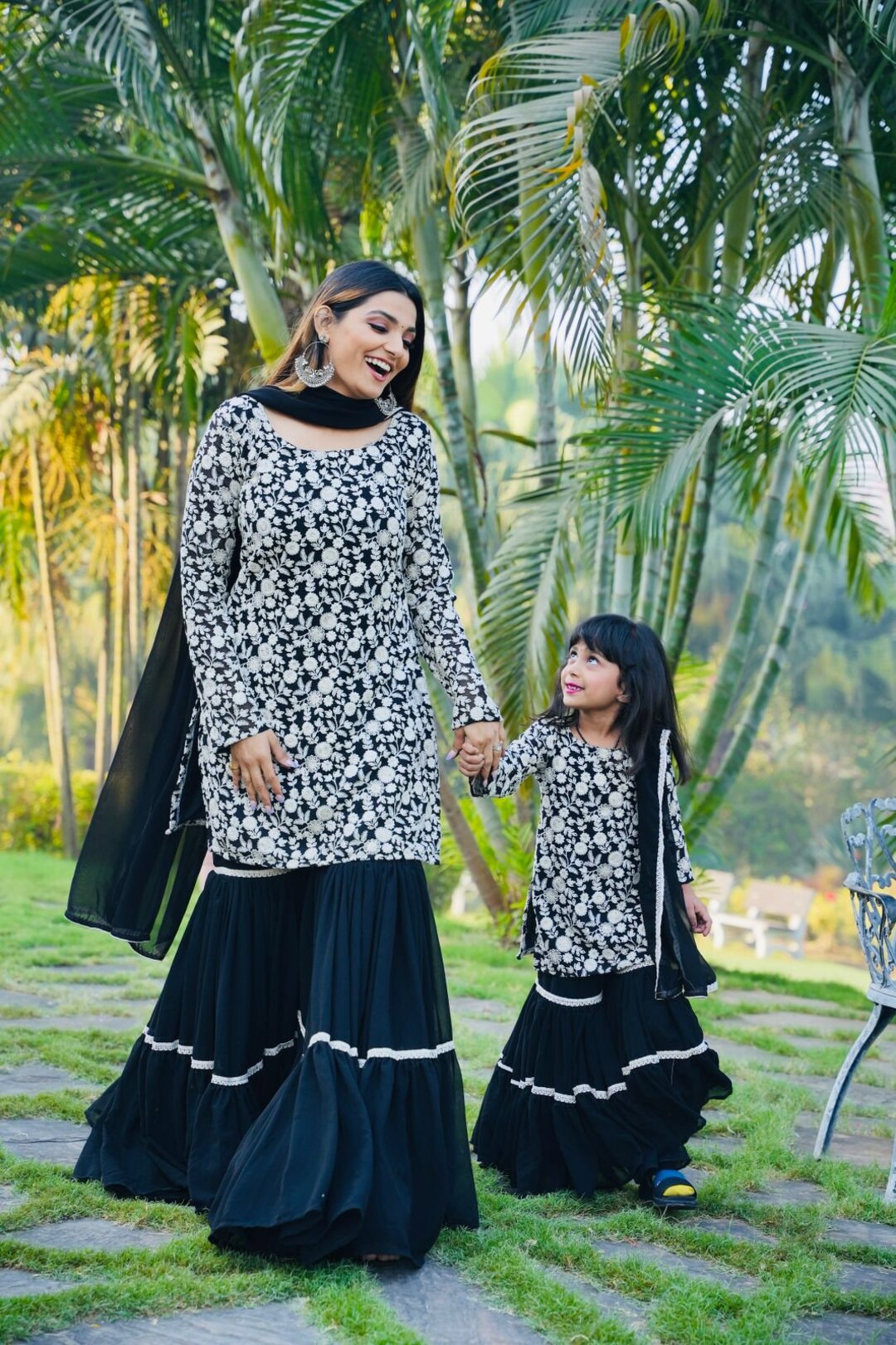 Buy New Designer Plazo Top Duo for Mom and Daughter Georgette With ...