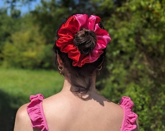 Red & Pink Oversized Satin Scrunchie ~ Valentines Day Hair Accessory
