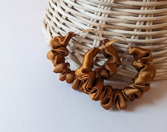 Copper Satin Scrunchie Earrings ~ Made in 70s Vintage Fabric