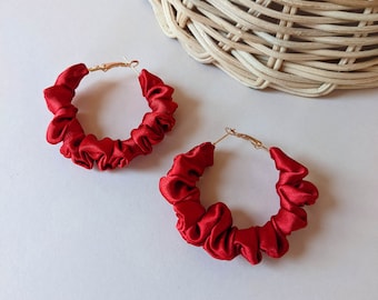 Red Scrunchie Earrings ~ Made using 70s Vintage  ~ Valentines Day