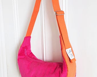 Pink & Orange Corduroy Sling bag/Bumbag