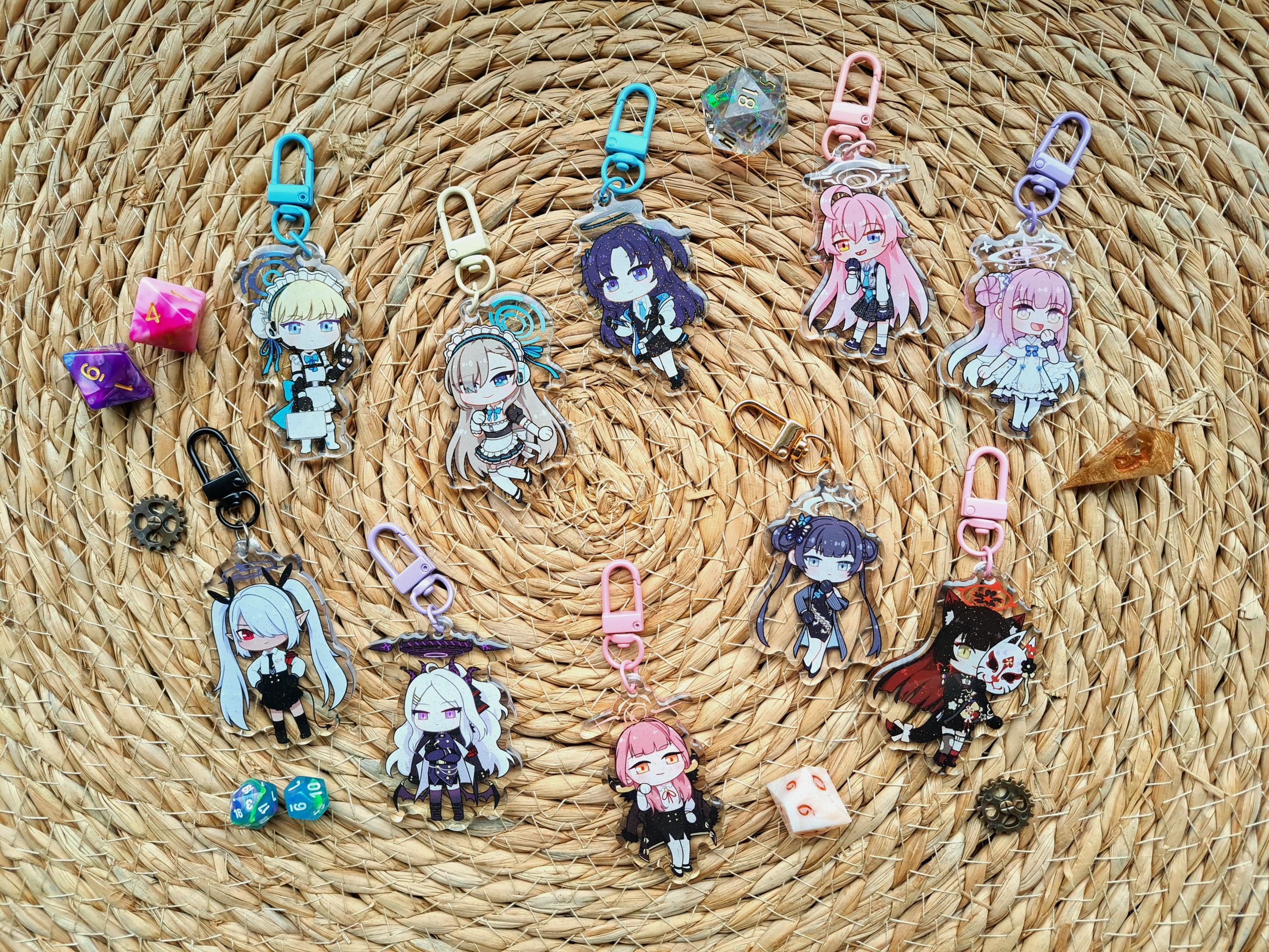 Blue Archive 2.5" Double Sided Glitter Epoxy Charms (Hina, Iori, Aru, Yuuka, Toki, Asuna, Wakamo, Kisaki, Mika, Hoshino)