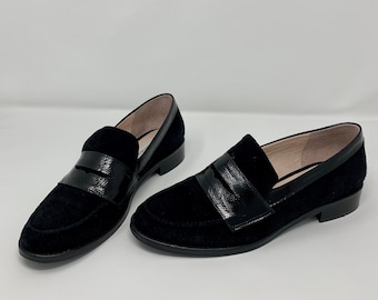 Leandra Medine Black Suede & Patent Leather Loafers Flats Shoes Size 39/ UK 6