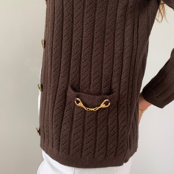 Celine Womens Vintage Brown Wool Cable Knit Cardig