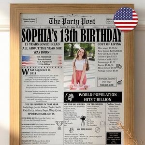 2011 Cadeau de 13e anniversaire pour fille ou garçon né en 2011 aux États-Unis, affiche de journal pour son 13e anniversaire, que s'est-il passé en 2011, il y a 13 ans, en 2011