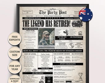 Personalized Retirement Newspaper Poster - Custom Australia Farewell Gift for Men or Women Digital