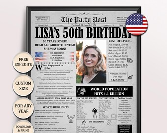 1976 Newspaper Poster - Personalized 50th Birthday Gift Women Men : Party Decoration Digital