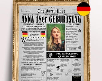 Personalized 18th Birthday Newspaper Poster – Born 2008 | Printable Digital Download