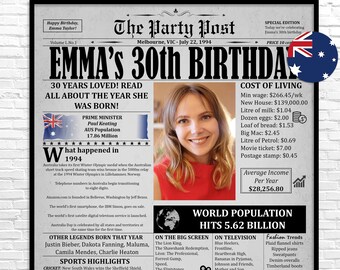 30th Birthday Newspaper, 1994 Poster, 30th Birthday Gift for Son Or Daughter, 30th Birthday Printable Decoration, Born in 1994, Turning 30