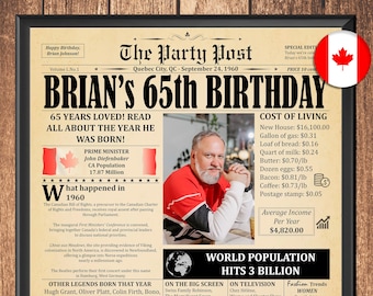 65th Birthday Newspaper Poster: 1961 Fun Facts Canada - Personalized Milestone Gift for Men & Women