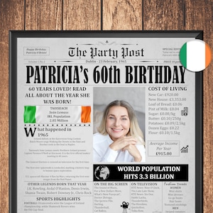1965 in IRELAND, 60th Birthday Personalized Poster, 1965 Newspaper, Gift For Men Or Women, 60th Birthday Card, Printable Decoration, Irish