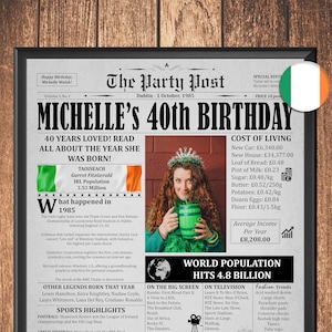 1985 in IRELAND, 40th Birthday Poster, Personalized Gift For Men And Women, 1985 Newspaper Poster, 40th Birthday Printable Decoration, Irish