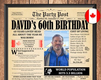 60th Birthday Newspaper Poster, 1966 in Canada, 60th Birthday Gift for Men or Women, Back in 1966 Highlights, Unique 60th Birthday Decor