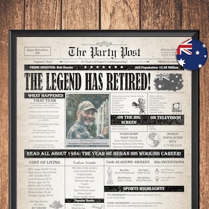 Retirement Gift for Men or Women, Farewell Newspaper Poster, Work Anniversary Party Decor, Personalized Last Day At Work Sign For Office