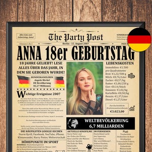 18th Birthday Poster | Personalized Gift for Girls or Boys | Born in 2007 in Germany | 2007 Fun Facts Article | Zum 18. Geburtstag
