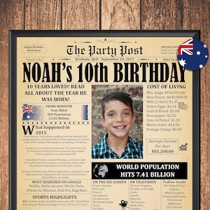 Geschenk zum 10. Geburtstag, Poster 2015, personalisiertes Geschenk zum 10. Geburtstag für Sohn oder Tochter, Zeitung 2015, druckbare Dekoration, 10-jähriges Kind